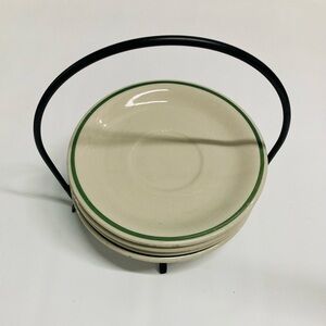 Elegant Cream and Green Plate Set with Holder